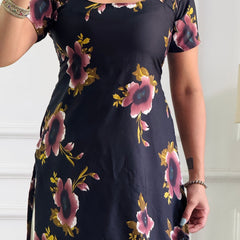 Burgundy & Black Floral Tunic with Adjustable Corset Back