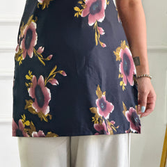 Burgundy & Black Floral Tunic with Adjustable Corset Back