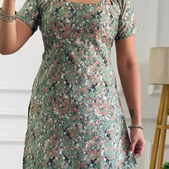 Halter Neck Floral Tunic with Custom Fit Back Lacing - Sage Green