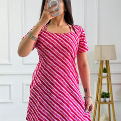 Festive Pink & White Stripe Multi-Wear Kurti - Adjustable Fit