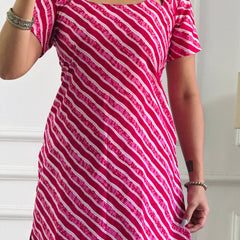 Festive Pink & White Stripe Multi-Wear Kurti - Adjustable Fit