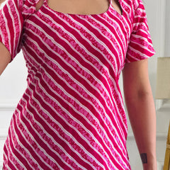 Festive Pink & White Stripe Multi-Wear Kurti - Adjustable Fit