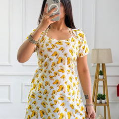 Butterfly Print Cambric Cotton Kurti with Corset Back