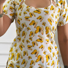 Butterfly Print Cambric Cotton Kurti with Corset Back