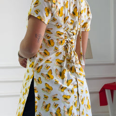 Butterfly Print Cambric Cotton Kurti with Corset Back