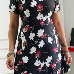 Statement Black Floral Tunic with Adjustable Corset Back