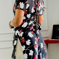 Statement Black Floral Tunic with Adjustable Corset Back