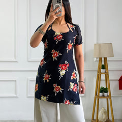 Tropical Black Floral Multi-Wear Tunic - Adjustable Fit