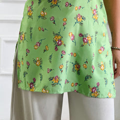 Lime Green Floral Cambric Cotton Kurti with Corset Back