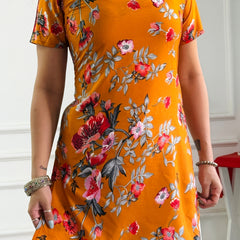 Marigold Floral Print Kurti with Adjustable Corset Back
