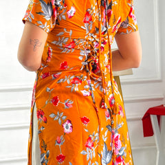 Marigold Floral Print Kurti with Adjustable Corset Back