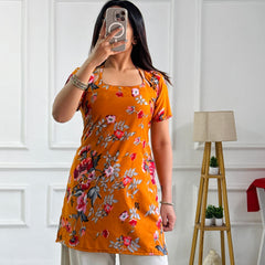 Marigold Floral Print Kurti with Adjustable Corset Back