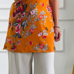 Marigold Floral Print Kurti with Adjustable Corset Back