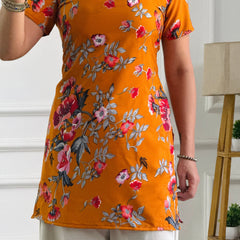 Marigold Floral Print Kurti with Adjustable Corset Back