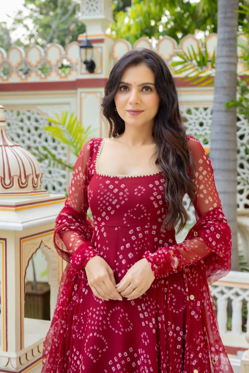 Women's Red Georgette 3-Piece Kurta Set with Lace Work & Dupatta