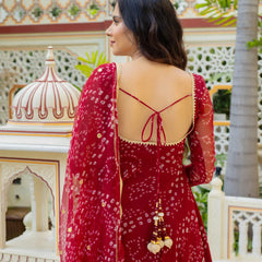 Women's Red Georgette 3-Piece Kurta Set with Lace Work & Dupatta