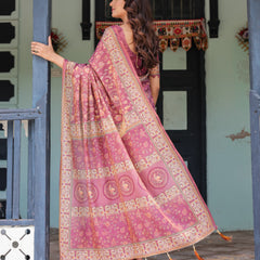 Plum Rose Handloom Cotton Saree with Floral Buttas & Traditional Peacock Medallion Pallu