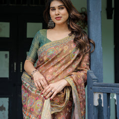 Rust Red Handloom Cotton Saree with Madhubani Fish Art & Floral Motifs – Contrast Blouse