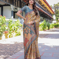 Maroon Handloom Cotton Saree with Intricate Peacock & Floral Art – Contrast Green Pallu