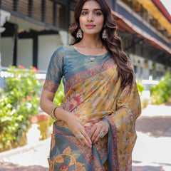 Maroon Handloom Cotton Saree with Intricate Peacock & Floral Art – Contrast Green Pallu