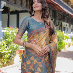 Maroon Handloom Cotton Saree with Intricate Peacock & Floral Art – Contrast Green Pallu