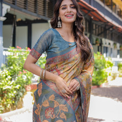Maroon Handloom Cotton Saree with Intricate Peacock & Floral Art – Contrast Green Pallu
