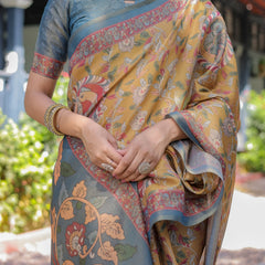 Maroon Handloom Cotton Saree with Intricate Peacock & Floral Art – Contrast Green Pallu