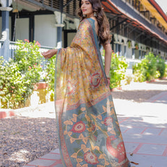 Maroon Handloom Cotton Saree with Intricate Peacock & Floral Art – Contrast Green Pallu