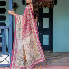 Rose Pink Handloom Cotton Saree with Ivory Elephant Procession Pallu & Floral Print