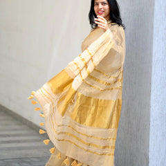 Luxury Off White Gold Kasavu Saree with Designer Tassel Pallu