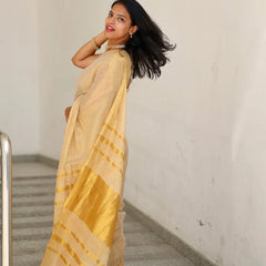 Luxury Off White Gold Kasavu Saree with Designer Tassel Pallu