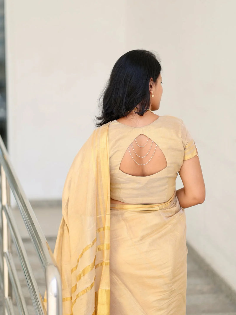 Luxury Off White Gold Kasavu Saree with Designer Tassel Pallu