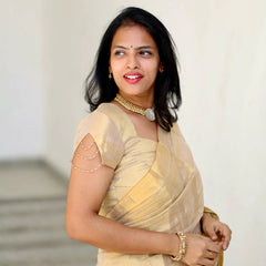 Luxury Off White Gold Kasavu Saree with Designer Tassel Pallu