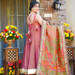 Party Wear Kurti Set with Heavy Printed Dupatta – Peach Pink