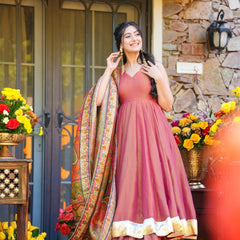 Party Wear Kurti Set with Heavy Printed Dupatta – Peach Pink