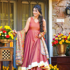 Party Wear Kurti Set with Heavy Printed Dupatta – Peach Pink