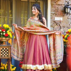 Party Wear Kurti Set with Heavy Printed Dupatta – Peach Pink