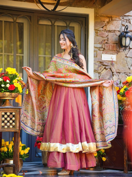 Party Wear Kurti Set with Heavy Printed Dupatta – Peach Pink