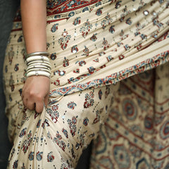 Vintage-Inspired Mirror Work Silk Saree