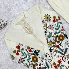 Floral Magic Slub Cotton Kurta with Printed Pant Set