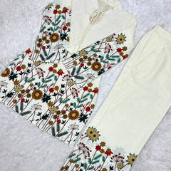 Floral Magic Slub Cotton Kurta with Printed Pant Set