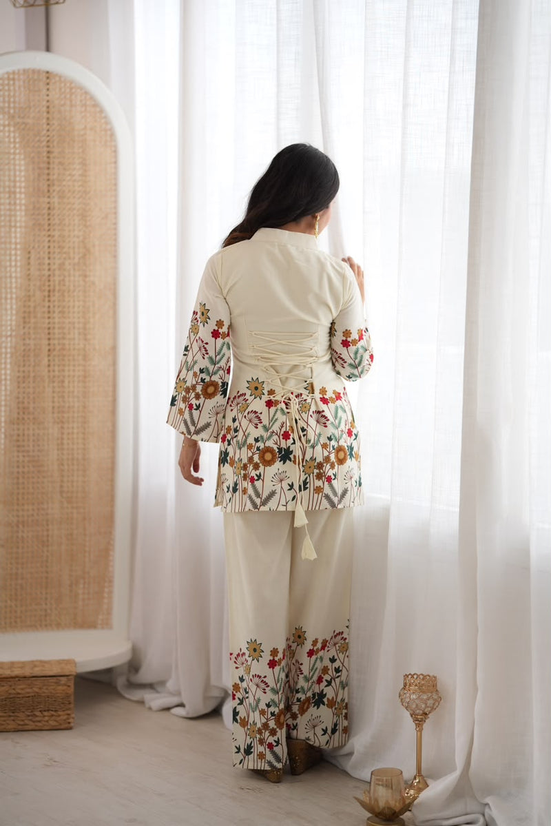 Floral Magic Slub Cotton Kurta with Printed Pant Set