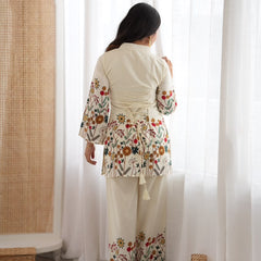 Floral Magic Slub Cotton Kurta with Printed Pant Set