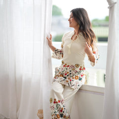 Floral Magic Slub Cotton Kurta with Printed Pant Set