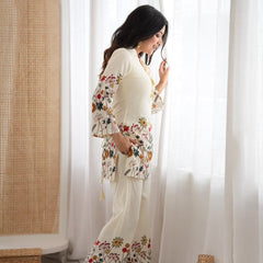 Floral Magic Slub Cotton Kurta with Printed Pant Set