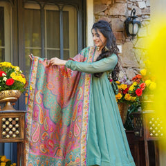Festive Wear Mehendi Green Kurti Sharara Set with Designer Dupatta