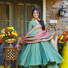 Festive Wear Mehendi Green Kurti Sharara Set with Designer Dupatta