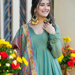 Festive Wear Mehendi Green Kurti Sharara Set with Designer Dupatta