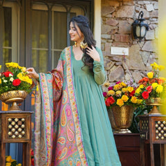 Festive Wear Mehendi Green Kurti Sharara Set with Designer Dupatta