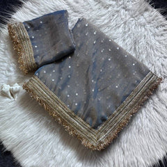 Grey Viscose Saree with Embroidery Lace Border